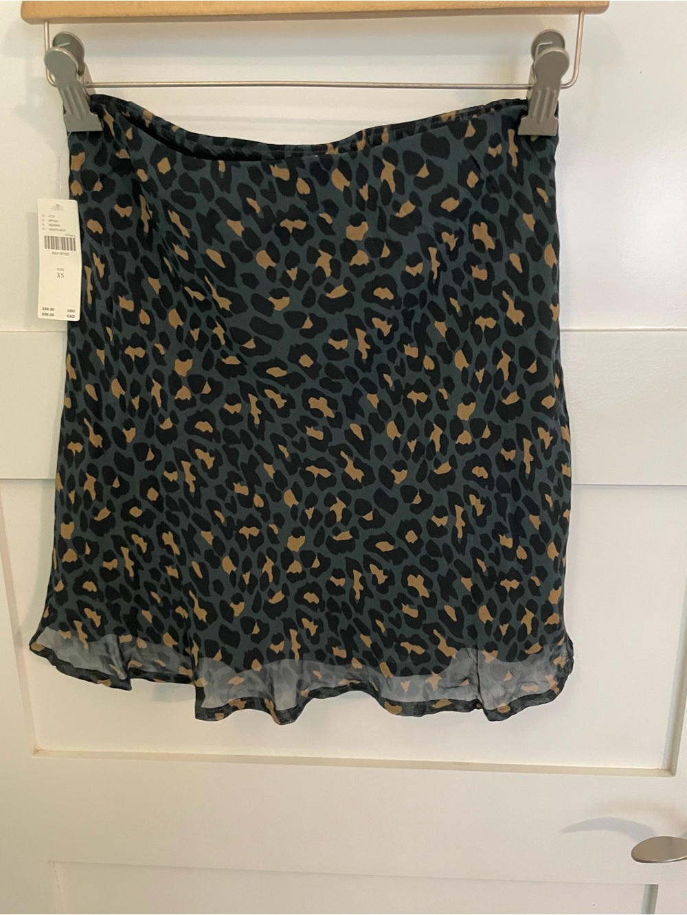 Anthropologie Teal and Tan Leopard-Print Mini Skirt